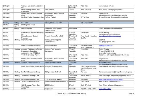 Dressage Qld 2013 Event Calender