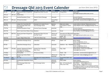 Dressage Qld 2013 Event Calender - Equestrian Queensland