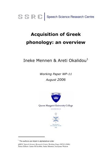 Acquisition of Greek phonology: an overview
