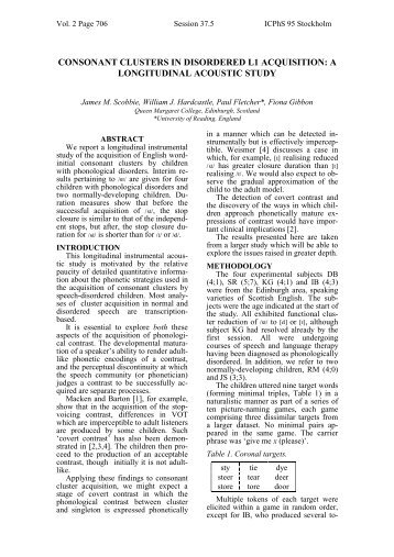 consonant clusters in disordered l1 acquisition - Queen Margaret ...