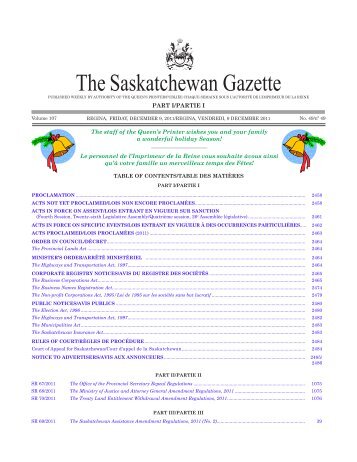 THE SASKATCHEWAN GAZETTE, dECEmbEr 9, 2011