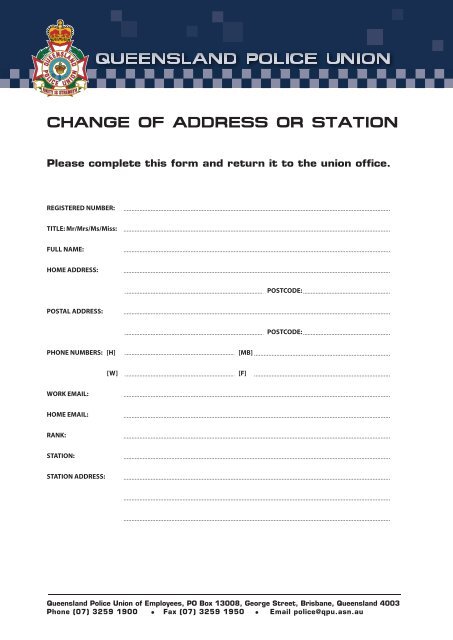 Ph 3259 1900 (24 hours) - Queensland Police Union
