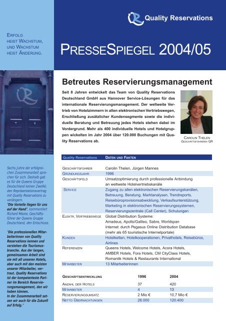 PRESSESPIEGEL 2004/05 - Quality Reservations