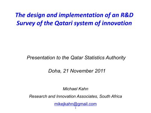 The design and implementation of an R&D Survey - Qatar Statistics ...