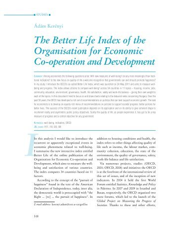 The Better Life Index of the Organisation for Economic Co-operation ...