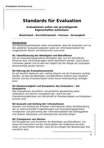 Standards fÃ¼r Evaluation - QSL - Bergische UniversitÃ¤t Wuppertal