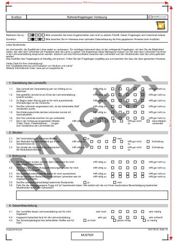 MUSTER EvaSys Rahmenfragebogen Vorlesung 1 ... - QSL