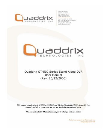 Quaddrix QT-500 Series Stand Alone DVR User Manual (Rev. 20/12 ...