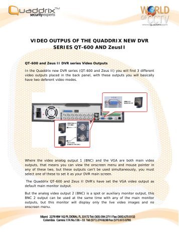 VIDEO OUTPUS OF THE QUADDRIX NEW DVR SERIES QT-600 ...