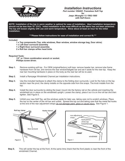 Installation Instructions - Rampage Products