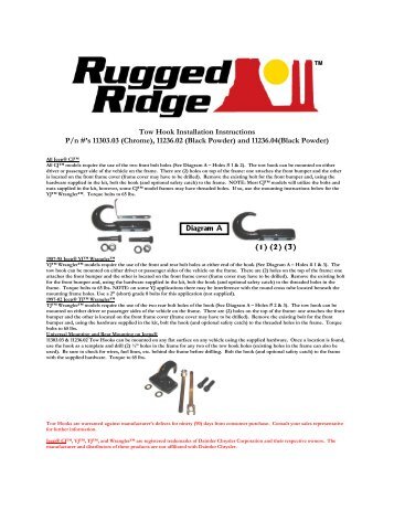 Tow Hook Installation Instructions P/n #'s 11303.03 (Chrome ...