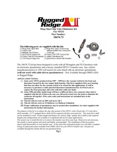 Installation Instructions - Omix-ADA