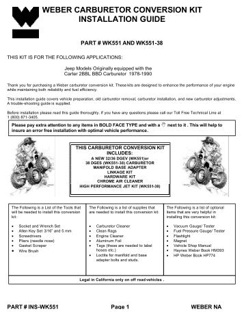 weber carburetor conversion kit installation guide - Morris 4x4 Center