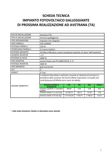 SCHEDA TECNICA IMPIANTO FOTOVOLTAICO ... - QualEnergia