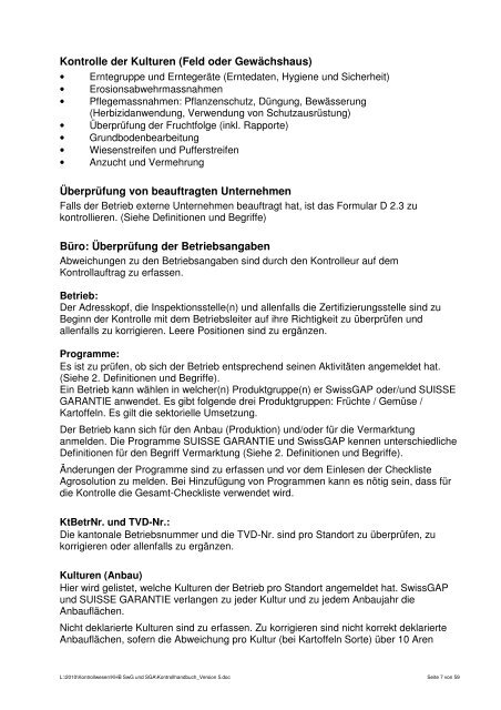 Kontrollhandbuch SwissGAP / SUISSE GARANTIE - Agrosolution AG