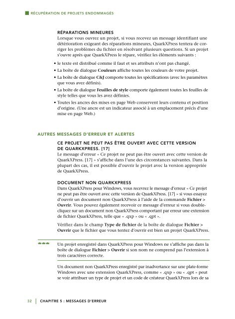 Guide du dÃ©pannage QuarkXPress 8