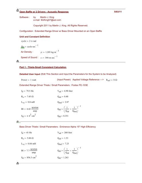 Woofer On An Open Baffle Worksheet Active Crossover