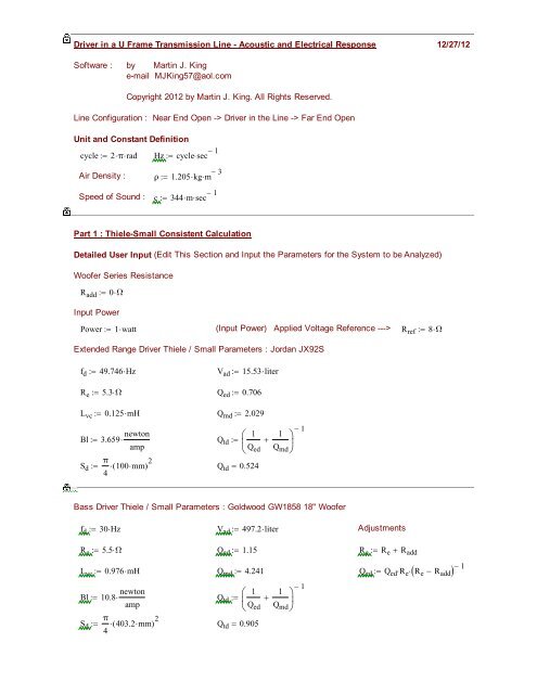 U Frame Two Way Worksheet Passive Crossover