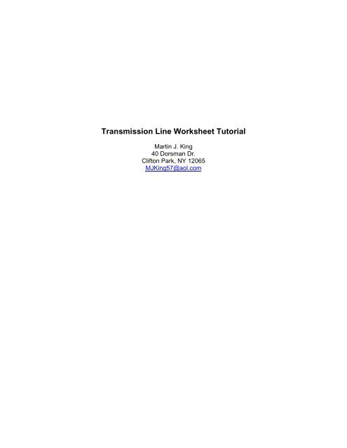 Transmission Line Worksheet Tutorial Quarter Wavelength