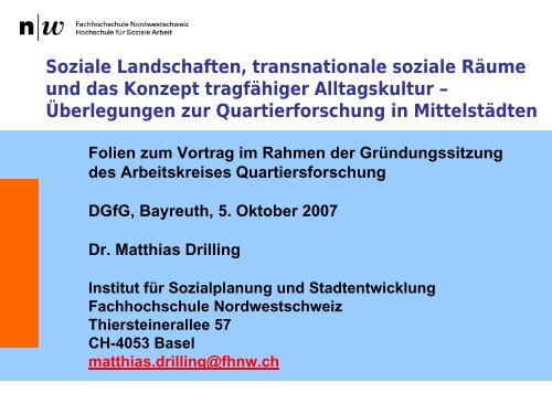 Matthias Drilling - Arbeitskreis Quartiersforschung