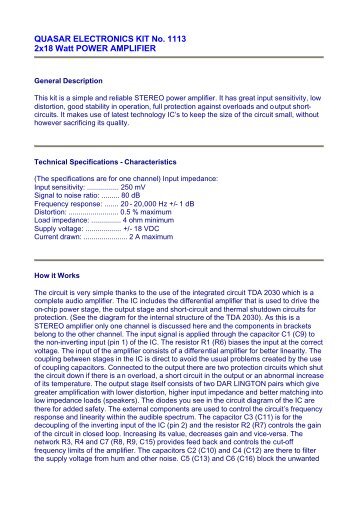 QUASAR ELECTRONICS KIT No. 1113 2x18 Watt POWER ...