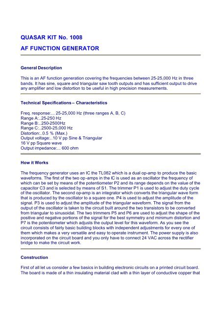 QUASAR KIT No. 1008 AF FUNCTION GENERATOR