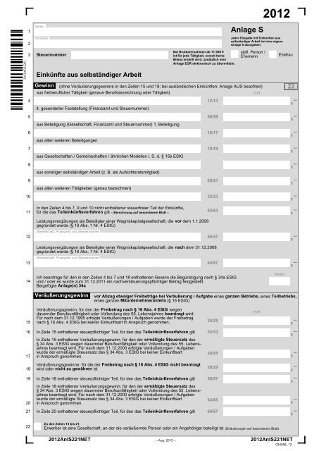 anlage selbständige arbeit