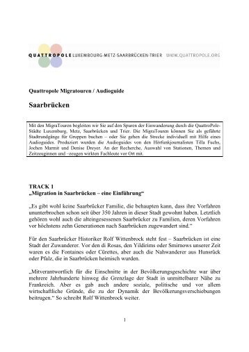 Manuskript der Migratour SaarbrÃ¼cken - QuattroPole