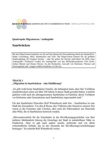 Manuskript der Migratour SaarbrÃ¼cken - QuattroPole