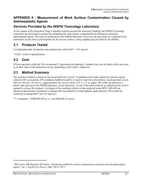 Prevention Guide - Safe Handling of Hazardous Drugs - Irsst