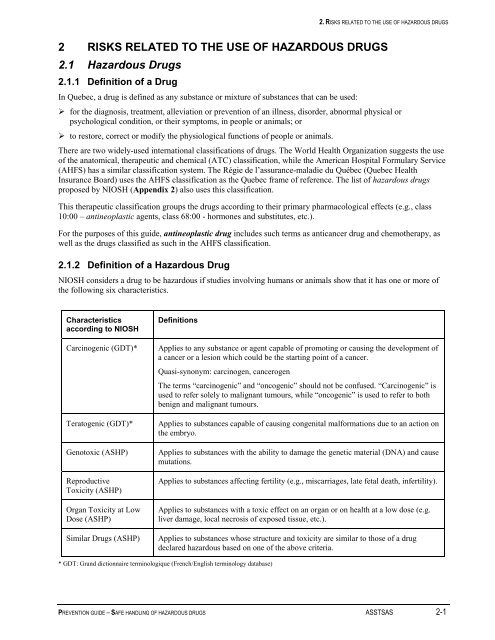 Prevention Guide - Safe Handling of Hazardous Drugs - Irsst