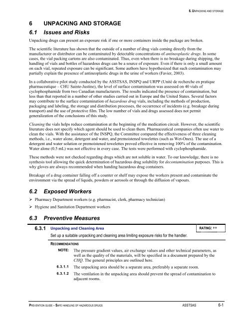 Prevention Guide - Safe Handling of Hazardous Drugs - Irsst