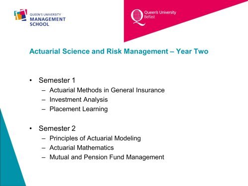 Actuarial Science and Risk Management presentation - Queen's ...