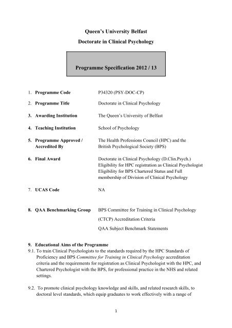 Programme Specification 2012 / 13 - Queen's University Belfast