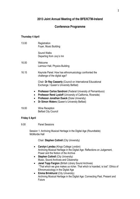 Conference Programme - Queen's University Belfast