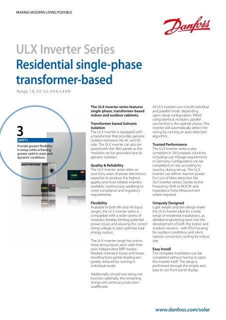 ULX Inverter Series Residential single-phase transformer ... - Danfoss