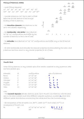 Filling of Electronic States - usual filling sequence: - consider ...