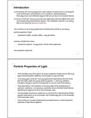 Introduction Particle Properties of Light