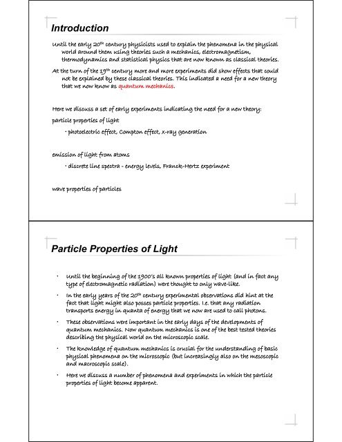 Introduction Particle Properties of Light