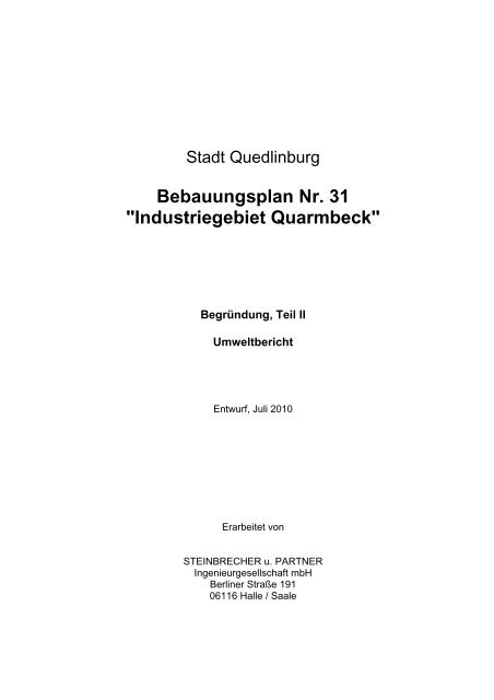 Bebauungsplan Nr. 31 "Industriegebiet Quarmbeck" - Quedlinburg