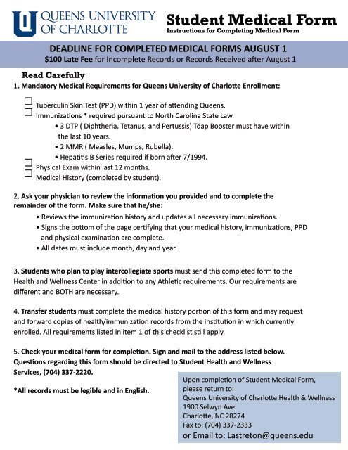 sports physical form nc
Student Medical Form - Queens University of Charlotte sports physical form nc
Student Medical Form - Queens University of Charlotte