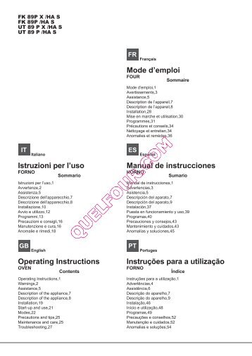 Operating Instructions Mode d'emploi Manual de ... - Quel four