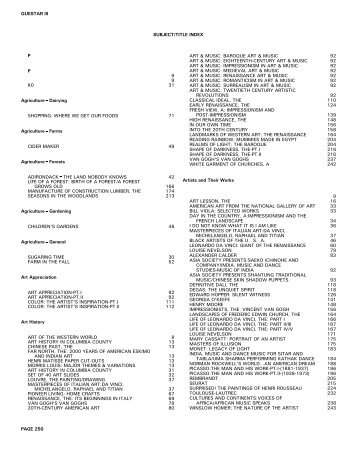 QUESTAR III SUBJECT/TITLE INDEX P ART & MUSIC: BAROQUE ...