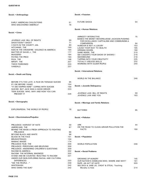 QUESTAR III SUBJECT/TITLE INDEX P ART & MUSIC: BAROQUE ...