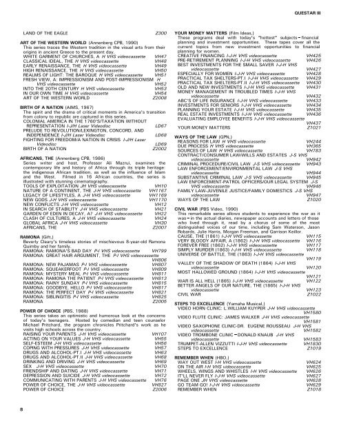 QUESTAR III SUBJECT/TITLE INDEX P ART & MUSIC: BAROQUE ...