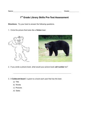 1 Grade Library Skills Pre-Test Assessment