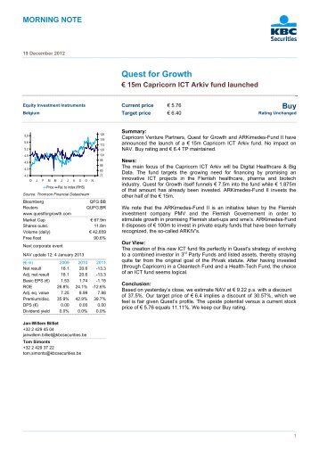 Analyst Report KBC Securities - Quest for Growth NV
