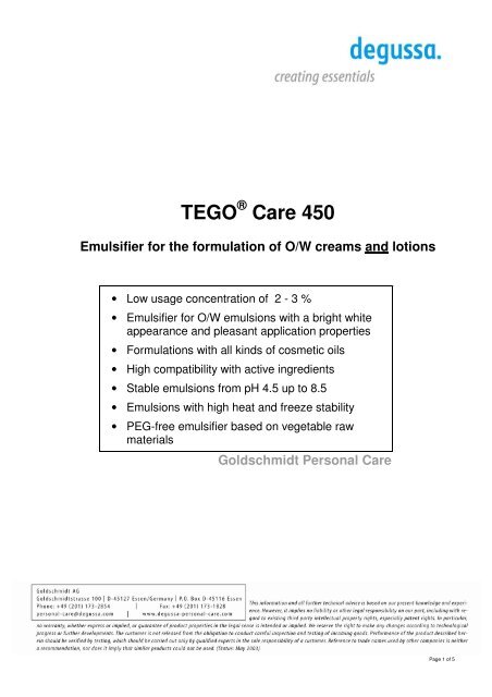TEGO Care 450_e - Quetzal Quimica