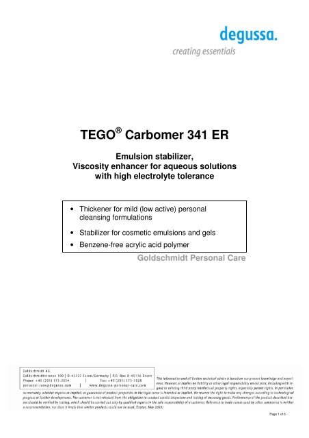 Tego A Carbomer 341 Er Emulsion Stabilizer Quetzal Quimica