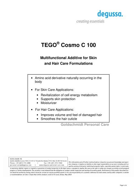 Tego A Cosmo C 100 Multifunctional Additive For Quetzal Quimica